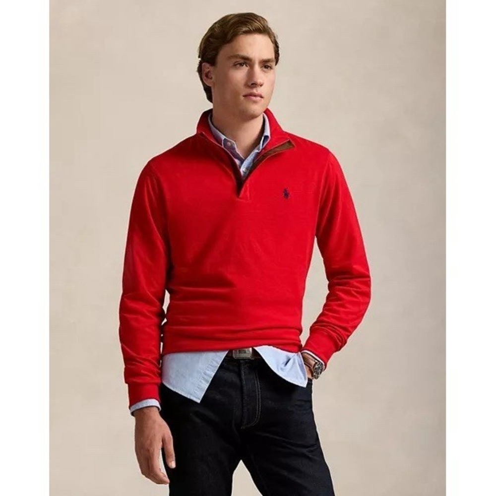 Polo Ralph Lauren Luxury Jersey Quarter Zip Pullover Red XXL Pony Logo Cotton
